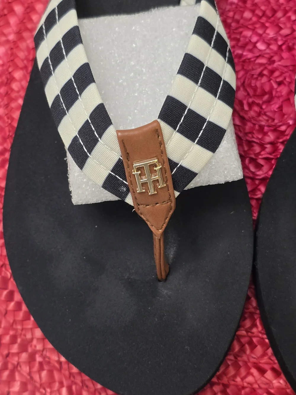 Tommy Hilfiger Black and Cream Check Strap Women's Sandals